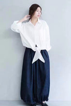 Load image into Gallery viewer, White/Black Lace-up Casual Loose Shirt Women Tops 163018 - FantasyLinen

