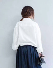 Load image into Gallery viewer, White/Black Lace-up Casual Loose Shirt Women Tops 163018 - FantasyLinen
