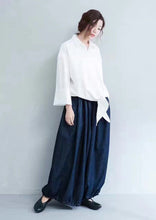 Load image into Gallery viewer, White/Black Lace-up Casual Loose Shirt Women Tops 163018 - FantasyLinen
