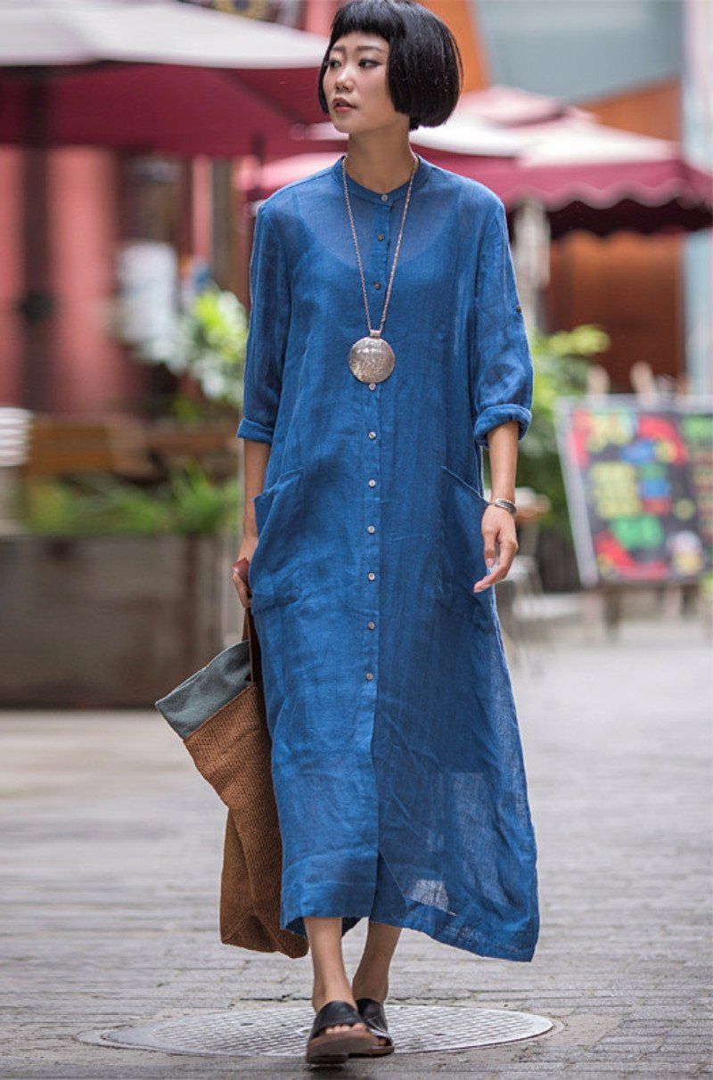 Long Dress Linen Cotton Shirt Casual Clothes for Women C1321A FantasyLinen Long Dress Linen Cotton Shirt Casual Clothes for Women C1321A FantasyLinen