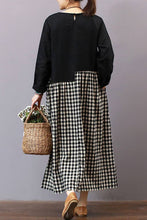 Load image into Gallery viewer, FantasyLinen Casual Loose Plaid Dress, Linen Literary Maxi Dress For Spring Q3010 - FantasyLinen
