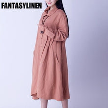 Load image into Gallery viewer, Causel Maxi Size Wind Coat Loose Cotton Linen Long Sleeve Coat Women Clothes W2605A - FantasyLinen
