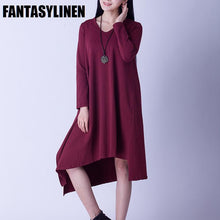 Load image into Gallery viewer, Asymmetrical Casual Loose Long Sleeve Dress Women Clothes Q2801A - FantasyLinen
