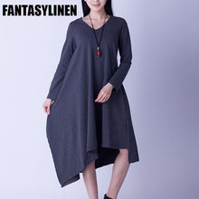 Load image into Gallery viewer, Asymmetrical Casual Loose Long Sleeve Dress Women Clothes Q2801A - FantasyLinen

