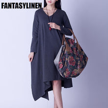 Load image into Gallery viewer, Asymmetrical Casual Loose Long Sleeve Dress Women Clothes Q2801A - FantasyLinen
