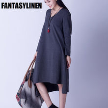 Load image into Gallery viewer, Asymmetrical Casual Loose Long Sleeve Dress Women Clothes Q2801A - FantasyLinen
