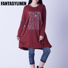 Load image into Gallery viewer, Red Printing Casual Loose Long Sleeve Shirt Dress Women Clothes Q1201A - FantasyLinen