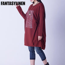Load image into Gallery viewer, Red Printing Casual Loose Long Sleeve Shirt Dress Women Clothes Q1201A - FantasyLinen