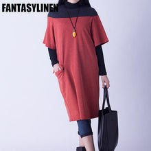 Load image into Gallery viewer, Red Short Sleeve Color Block Dress Women Tops - FantasyLinen