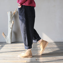 Load image into Gallery viewer, Winter Slacks Corduroy, Baggy Pocket Pants Elastic Waist Pants
