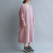 Load image into Gallery viewer, Women Cotton Simple V Neck Loose Dress