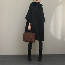 Load image into Gallery viewer, Black Hoodie Loose Cloak Dresses Women Outfits QT363
