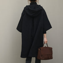 Load image into Gallery viewer, Black Hoodie Loose Cloak Dresses Women Outfits QT363
