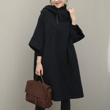Load image into Gallery viewer, Black Hoodie Loose Cloak Dresses Women Outfits QT363
