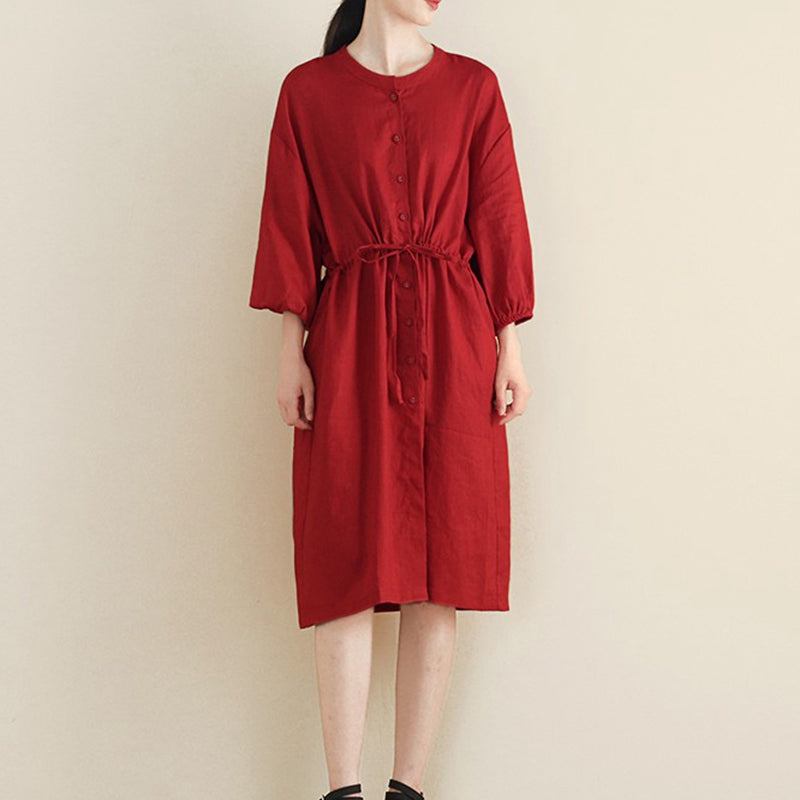 loose belted dress Women Loose Linen Cardigan Belted Dress