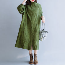 Load image into Gallery viewer, Green Pleated Cotton Loose Dress For Women
