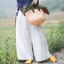 Load image into Gallery viewer, Women White Linen Elastic Waist Wide Leg Pants
