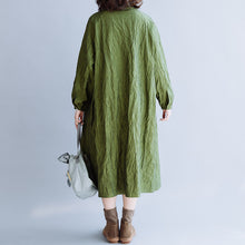 Load image into Gallery viewer, Green Pleated Cotton Loose Dress For Women
