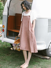 Load image into Gallery viewer, Summer Cool Pink Linen Strap Dresses Women Loose Sundress Q19063