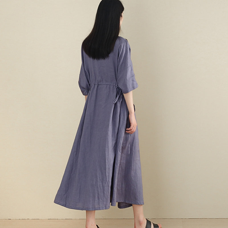 Women Linen Half Sleeve Plus Size Cardigan Dress FantasyLinen