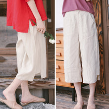 Load image into Gallery viewer, Women Beige Linen Summer Casual Pants Loose Thin Trousers K9523
