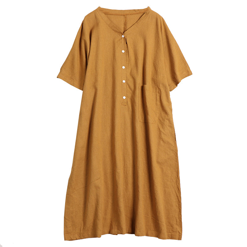 solid linen dress Women's Simple Solid Color Linen Dress For Summer