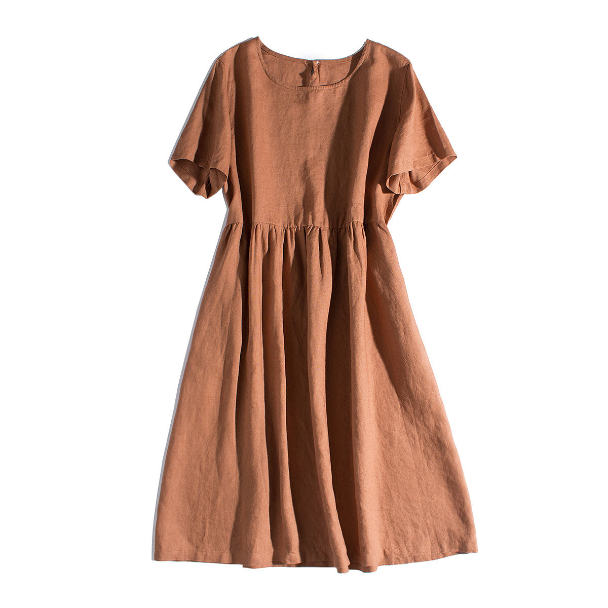 ワンピース ARGUE Natural Dyed Linen Dress (BROWN) ARGUE Natural Dyed Linen Dress (BROWN) Simple Pure Color Linen