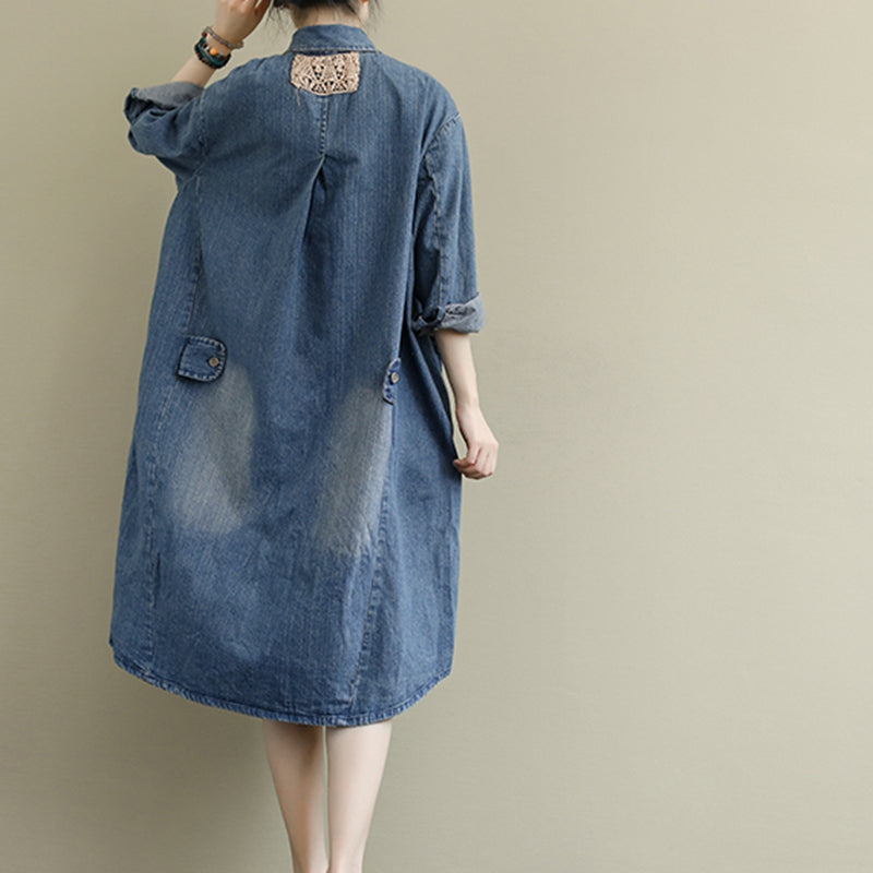 Women Vintage Plus Size Long Sleeved Denim Dress– FantasyLinen
