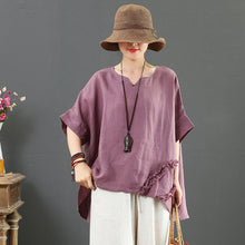 Load image into Gallery viewer, Loose Summer Short Linen Blouse Women Casual Tops 7115
