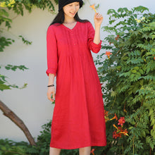 Load image into Gallery viewer, Loose Linen V-Neck Dress For Women
