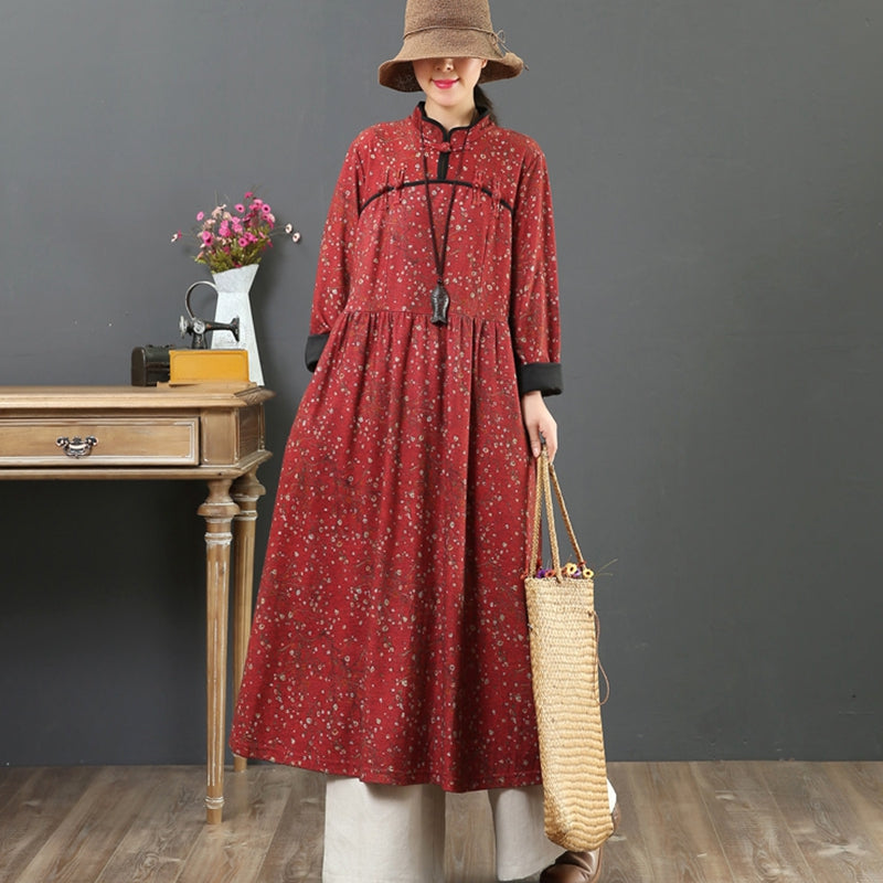 Women's Warm Loose Retro Floral Dress– FantasyLinen