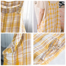 Load image into Gallery viewer, Women&#39;s Loose Linen Yellow Plaid Suspenders Skirt