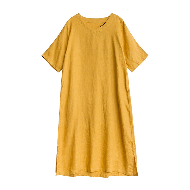 Loose Women Linen Yellow Dresses Summer Casual Outfits Q9410 FantasyLinen Loose Women Linen Yellow Dresses Summer Casual Outfits Q9410 FantasyLinen