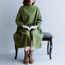 Load image into Gallery viewer, Green Pleated Cotton Loose Dress For Women
