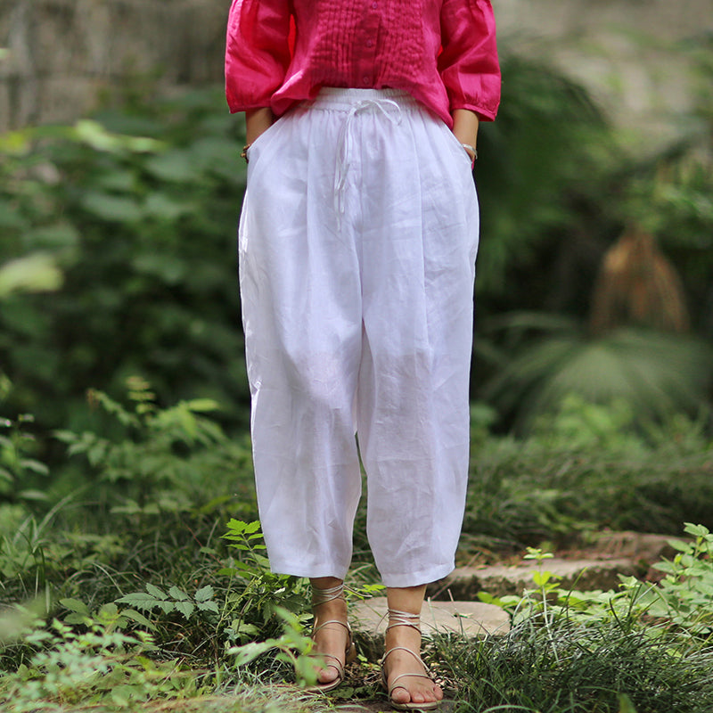 Women's White Loose Linen Bloomers Harem Pants– FantasyLinen