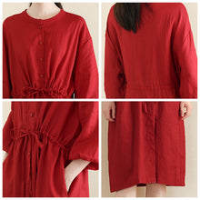 Load image into Gallery viewer, Women Loose Linen Cardigan Belted Dress
