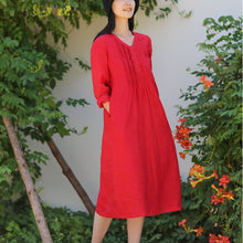 Load image into Gallery viewer, Loose Linen V-Neck Dress For Women
