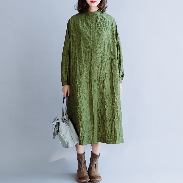 Green Pleated Cotton Loose Dress For Women FantasyLinen Green Pleated Cotton Loose Dress For Women FantasyLinen