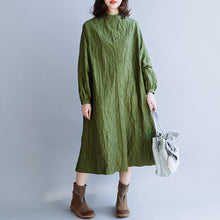 Load image into Gallery viewer, Green Pleated Cotton Loose Dress For Women
