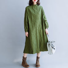 Load image into Gallery viewer, Green Pleated Cotton Loose Dress For Women