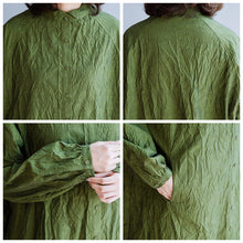 Load image into Gallery viewer, Green Pleated Cotton Loose Dress For Women
