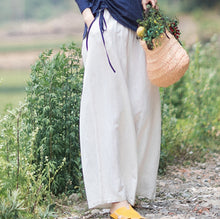 Load image into Gallery viewer, Women White Linen Elastic Waist Wide Leg Pants

