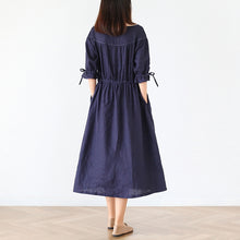 Load image into Gallery viewer, Women Vintage Linen Half Sleeve Round Neck Dress