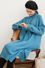 Load image into Gallery viewer, Women&#39;s Casual Blue Turtleneck Wool Sweater

