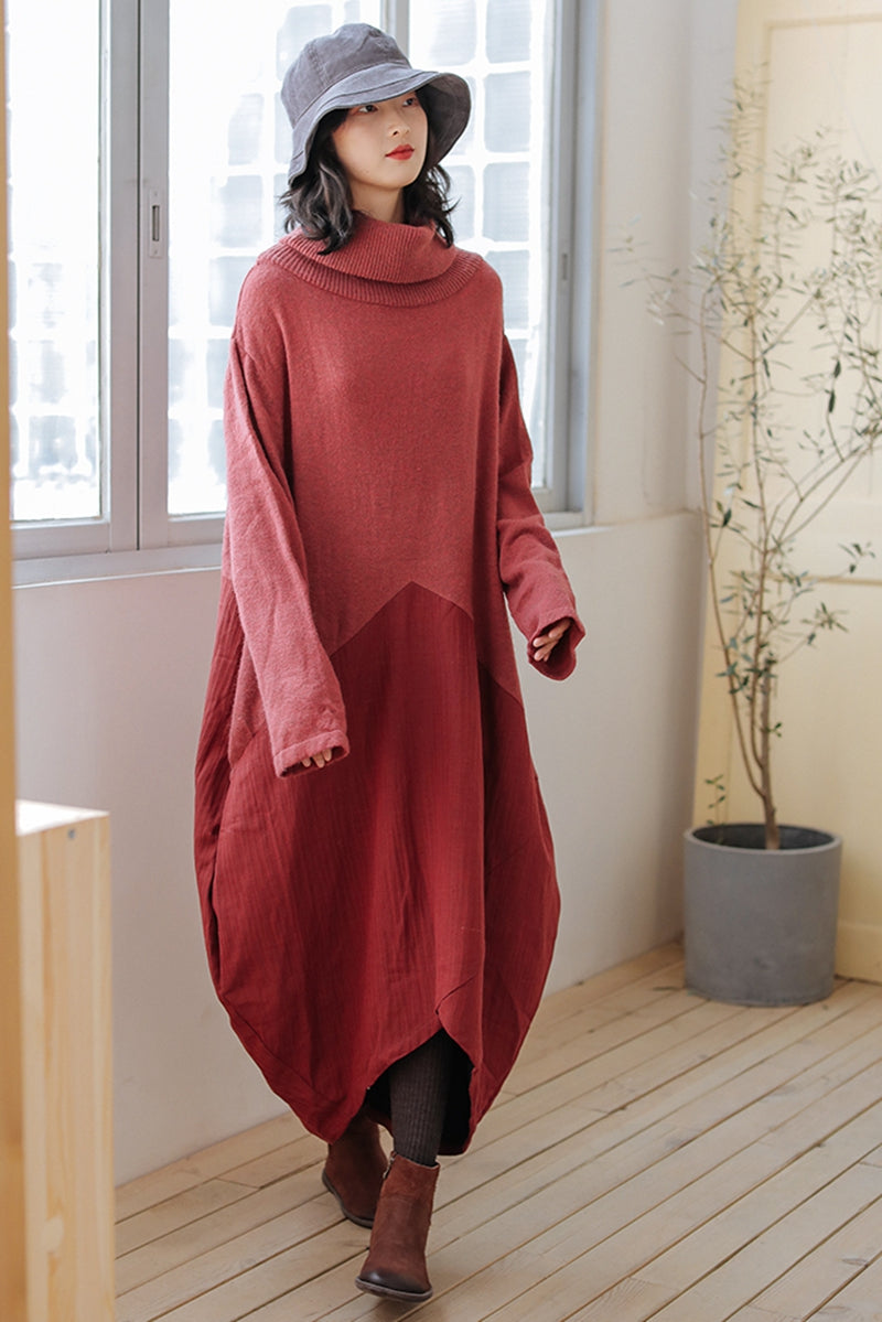Women Wool Patchwork Turtleneck Sweater Dress Women Wool Patchwork Turtleneck Sweater Dress