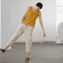 Load image into Gallery viewer, Women Beige Linen Casual Pants Summer Cool Trousers K6050
