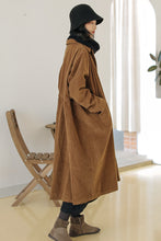 Load image into Gallery viewer, Long Winter Coats for Women, Corduroy Trench, Loose Casual Warm Overcoat
