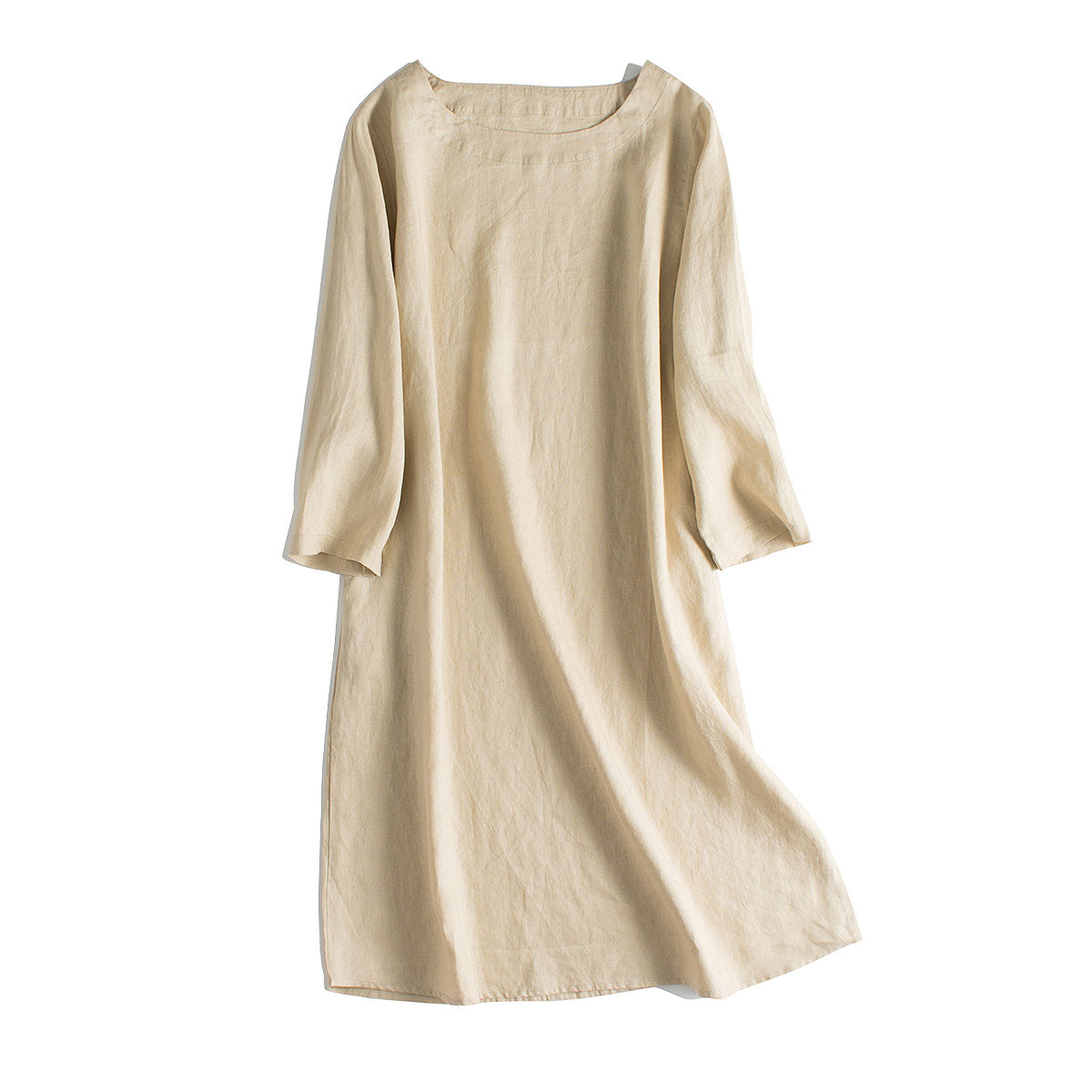knee length dresses for ladies Simple Linen Pure Color 3/4 Sleeve Dress Women Clothes– FantasyLinen