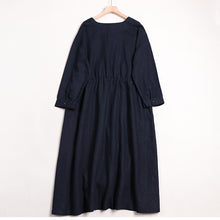 Load image into Gallery viewer, Women V Neck Linen Casual Waist Drawstring Dresses