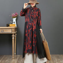 Load image into Gallery viewer, Women&#39;s Loose Printed Spliced Stand Collar Dress